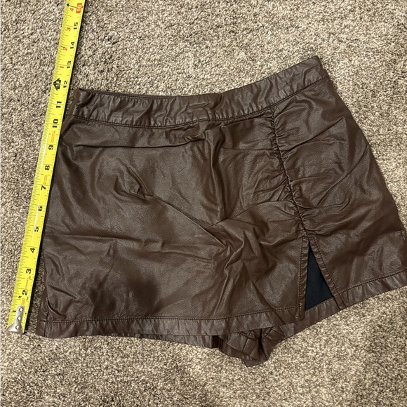 Brown Faux Leather Skort (Shorts Underneath) - Picture 2 of 7